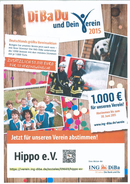 Aufruf für Abstimmung für Hippo e. V. bei Deutschlands größte Vereinsaktion