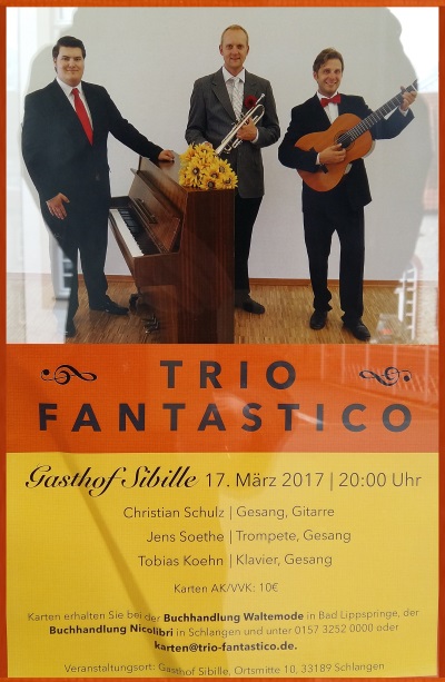 Das Trio-Fantastico spielt im Gasthof Sibille Ostmann in Schlangen