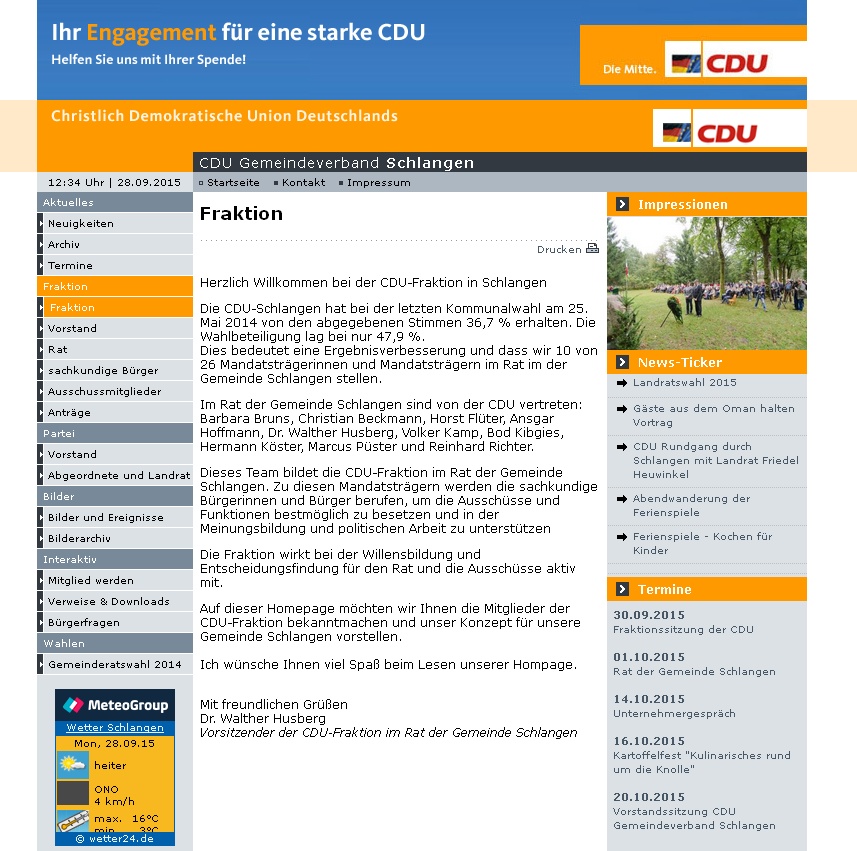 Die Homepage der CDU