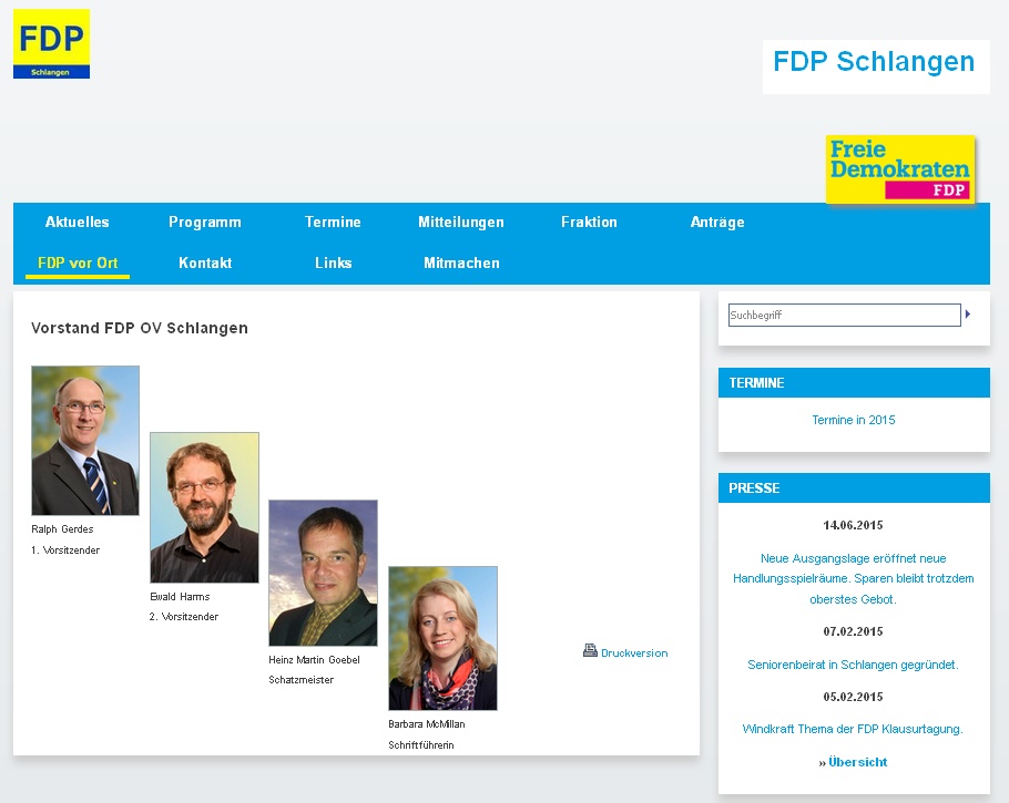 Die Homepage der FDP