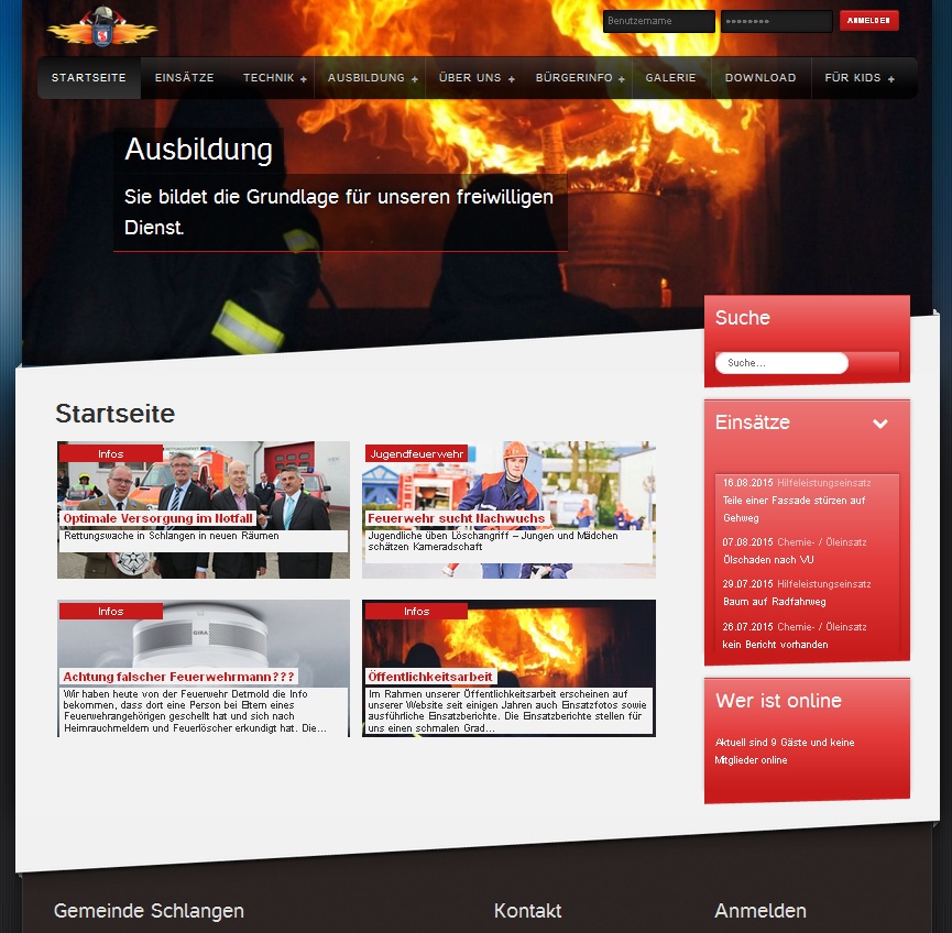 Die Homepage der Feuerwehr in Schlangen