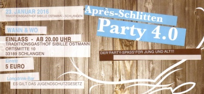 Aprés-Schlitten Party 4.0 im Gasthof Sibille Ostmann in Schlangen