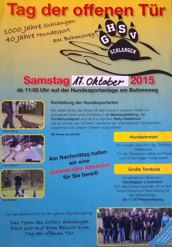 Programm zum Tag der offenen Tür - Hundesportanlage am Bohmsweg in Schlangen