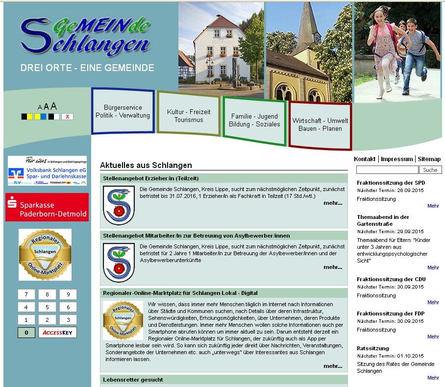 Die Homepage der Gemeinde Schlangen