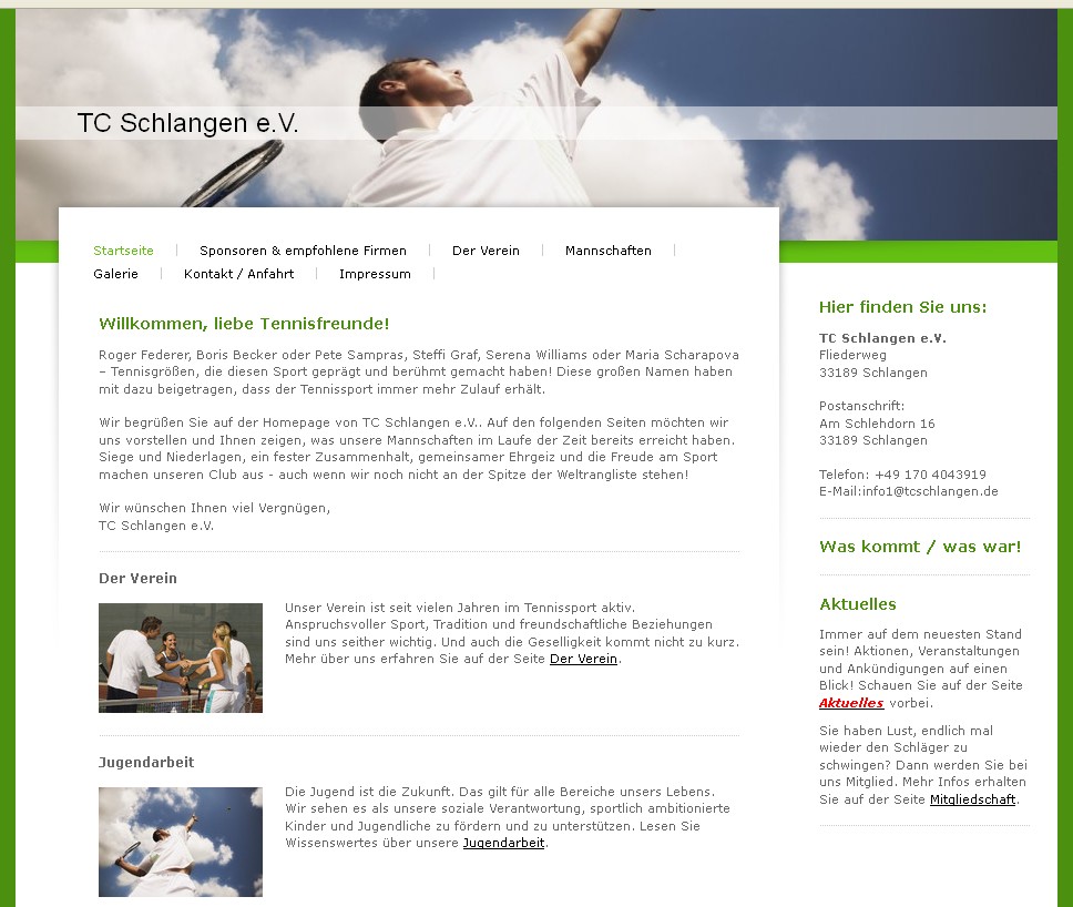 Homepage vom Tennisclub Schlangen