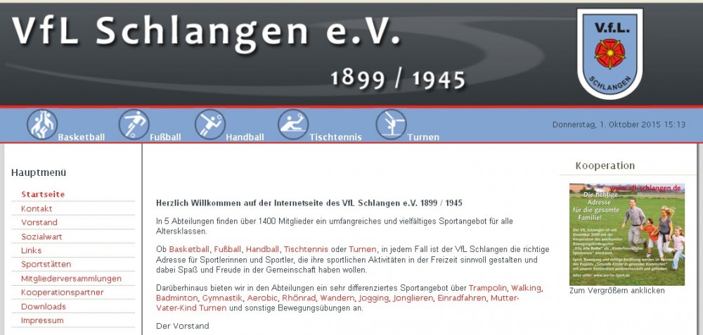 Homepage vom Vfl Schlangen