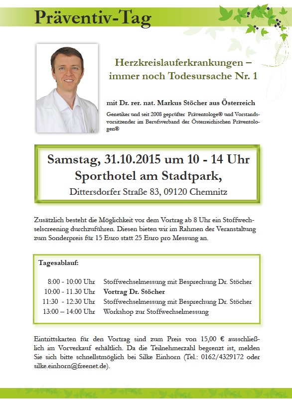 Präventiv-Tag in Chemnitz wird veranstaltet durch Silke Einhorn - Gesundheitsberatung.