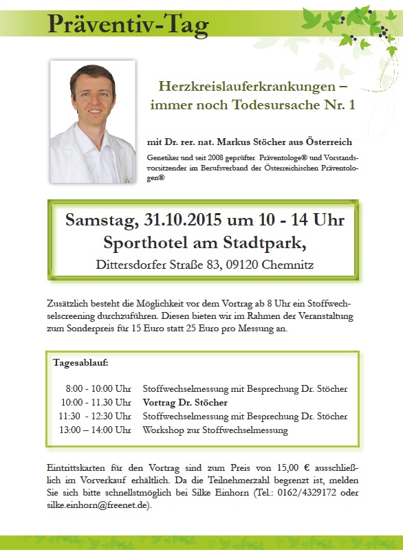 Terminvorschau 31.10.15 PräventivTag in Chemnitz mit Dr.