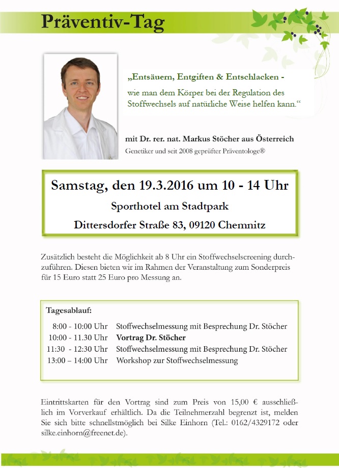 Silke Einhorn veranstaltet den Präventiv-Tag mit Dr. Markus Stöcher in Chemnitz.