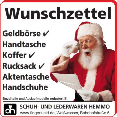 Wunschzettel Weihnachten 2019 Hemmo Schuhe und Lederwaren Mode fashion sichtbar Weisswasser MeinZuhauseLKGR