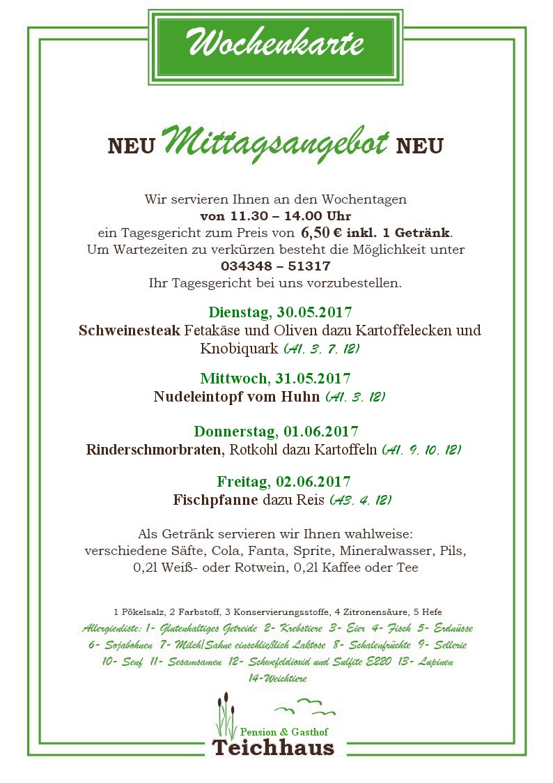 AKTUELLE WOCHENKARTE VOM 29.05.2017 BIS 02.06.2017