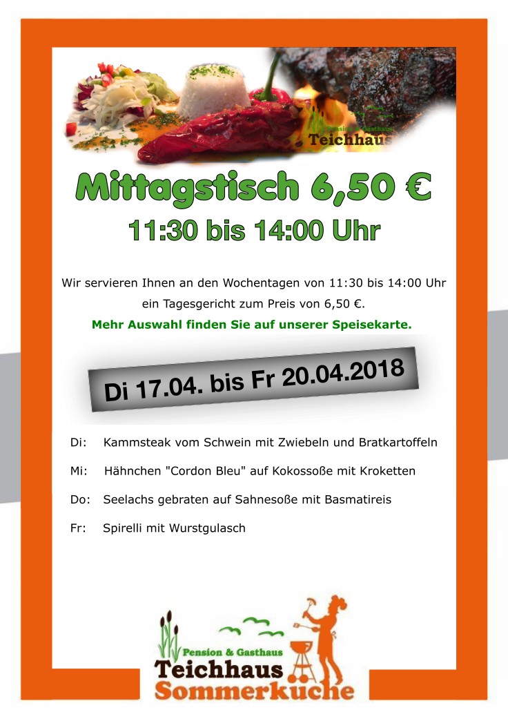 AKTUELLE WOCHENKARTE VOM 17.04. BIS 20.04.2018