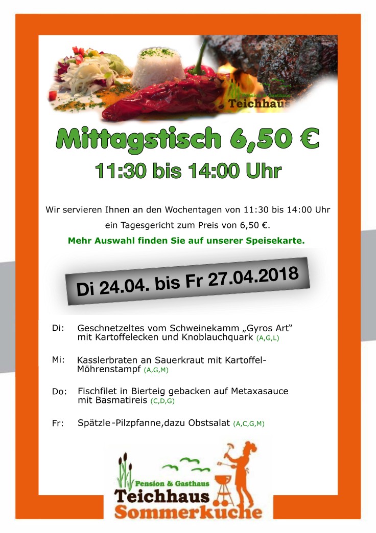AKTUELLE WOCHENKARTE VOM 24.04. BIS 27.04.2018