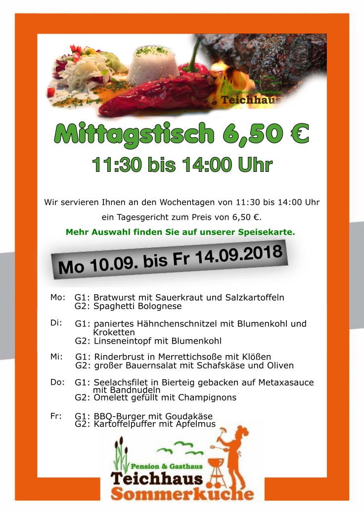 AKTUELLES MITTAGSANGEBOT TEICHHAUS
