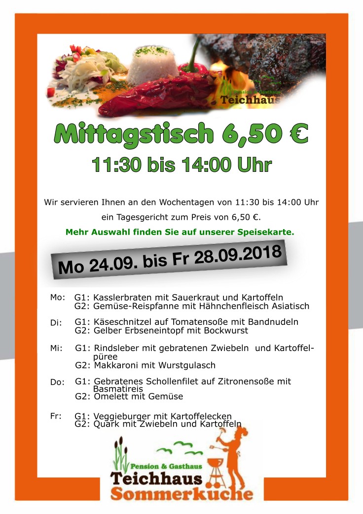 AKTUELLES MITTAGSANGEBOT TEICHHAUS