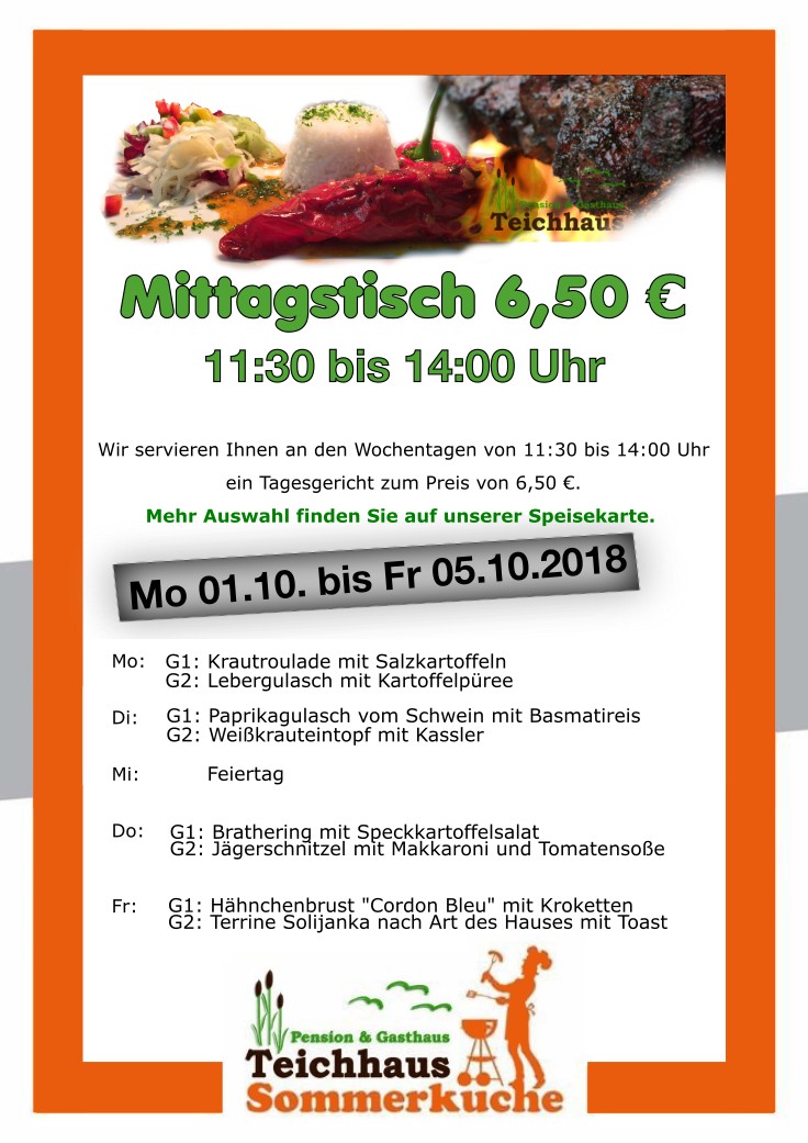 AKTUELLES MITTAGSANGEBOT TEICHHAUS