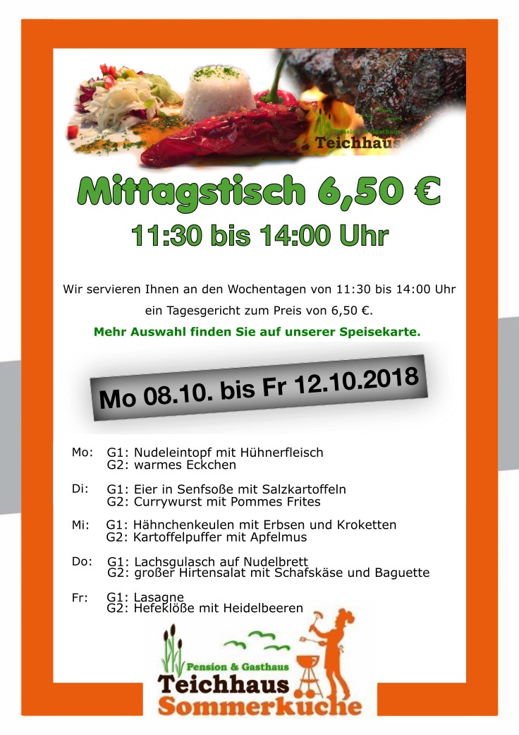 AKTUELLES MITTAGSANGEBOT TEICHHAUS