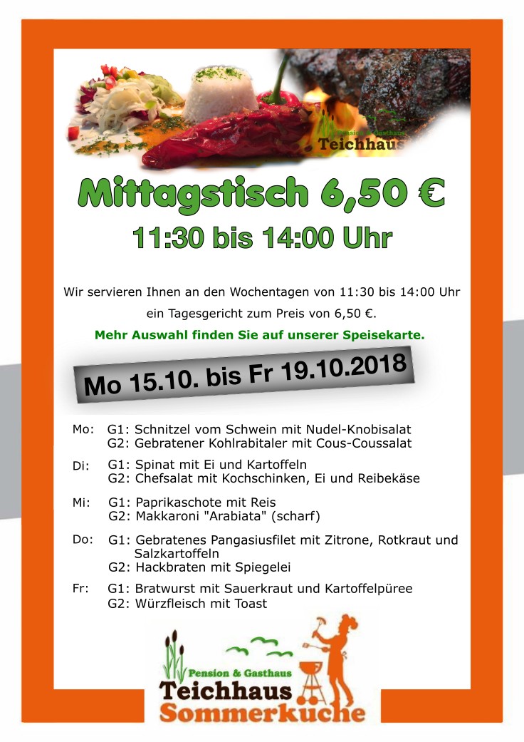 AKTUELLES MITTAGSANGEBOT TEICHHAUS