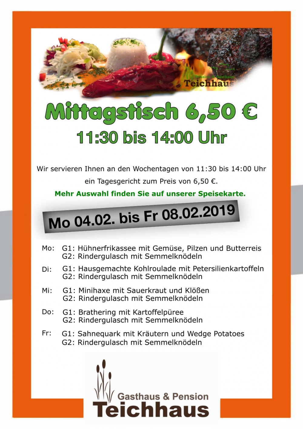 Aktuelles Mittagsangebot Teichhaus