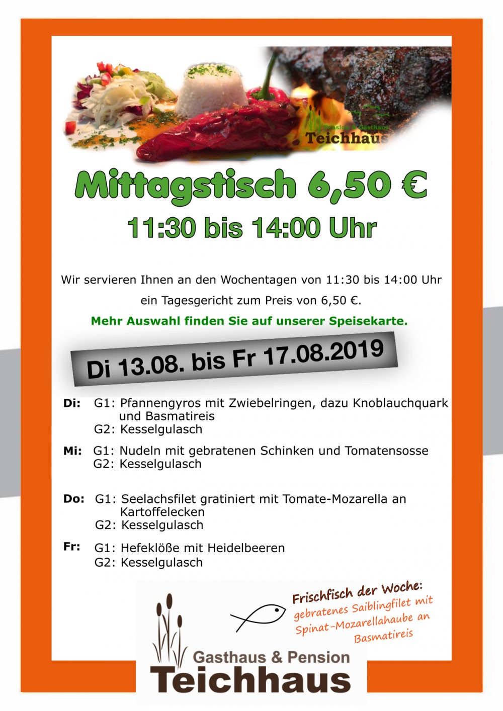 Mittagsangebot für nur 6,50€ Di-Fr von 11:30 Uhr bis 14 Uhr